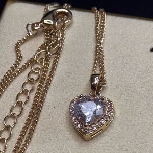 Halo Crystal Heart Pendant 14k Gold overlay Necklace Made W/ Swarovski Crystal
